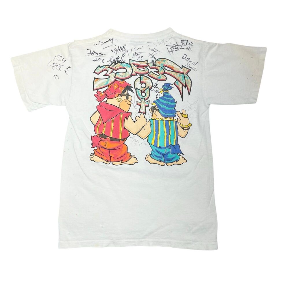 Vintage 90s Flintstones Shirt Fred Barney Peace Out Hip Hop Rap Changes Size L - Picture 8 of 11